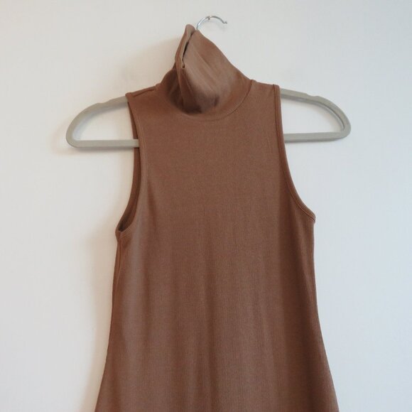 ZARA Ribbed Turtleneck Sleeveless Bodycon Midi Dress in Camel Tan Minimalist M - Picture 3 of 14